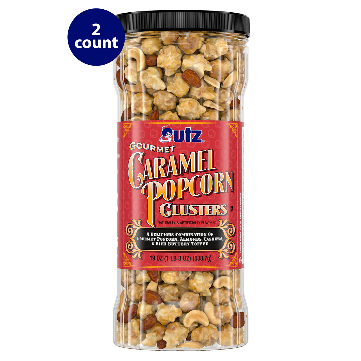 Utz Gourmet Caramel Popcorn Clusters Barrel, Multipack, 19 oz, 2 